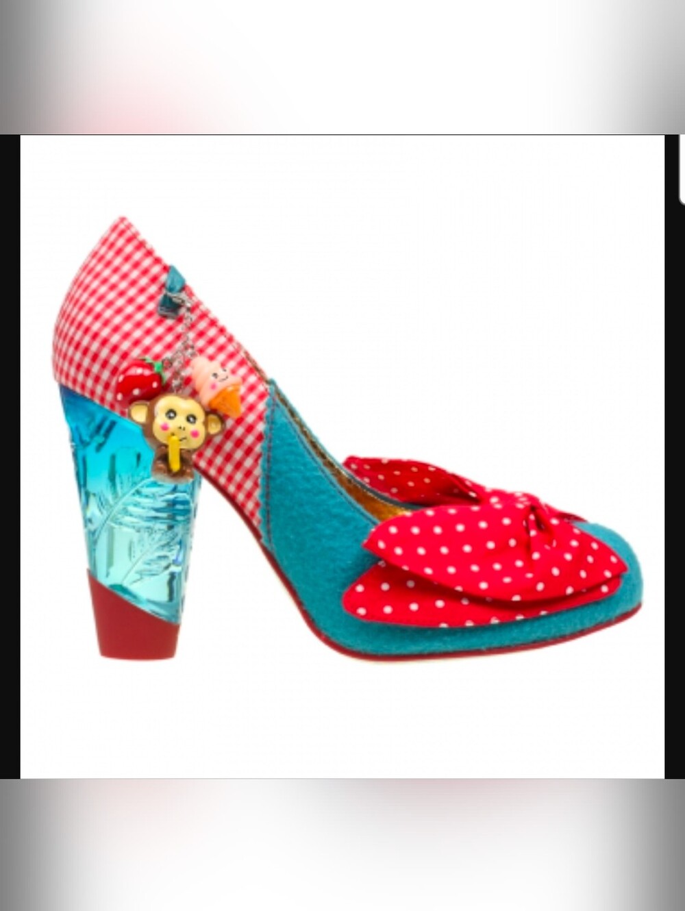 Irregular Choice Trinkletina Polka Dot Bow Teal and Red Heels Retro